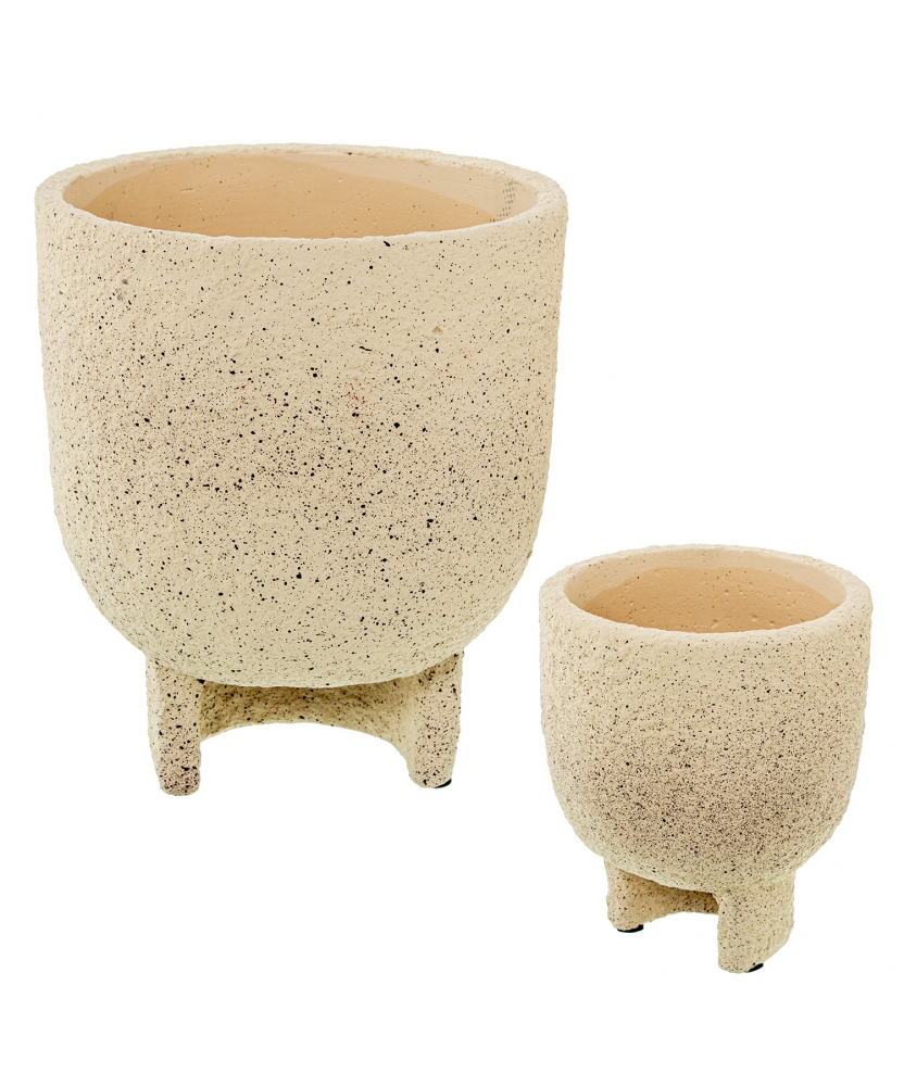 Set 2 Maceteros Cerámica Crema Ø17x20cm+ø11x13cm