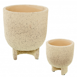 Set 2 Maceteros Cerámica Crema Ø17x20cm+ø11x13cm
