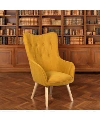 Sillon Tela Mostaza Patas Madera 65x71x99 Cm