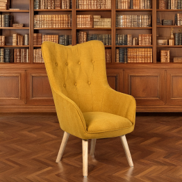 Sillon Tela Mostaza Patas Madera 65x71x99 Cm