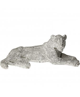 Figura Leona Resina Plateado granulado 33x20x12cm