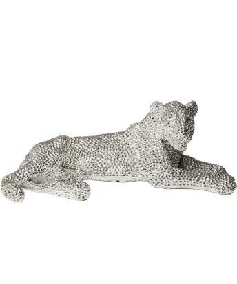 Figura Leona Resina Plateado granulado 33x20x12cm