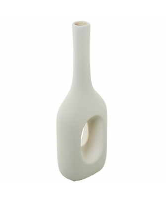 Jarron Ceramica Agujero 33cm Crema Rugosa 12x9x33cm
