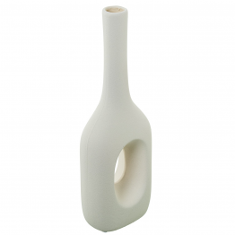 Jarron Ceramica Agujero 33cm Crema Rugosa 12x9x33cm