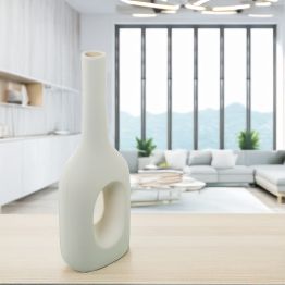 Jarron Ceramica Agujero 33cm Crema Rugosa 12x9x33cm