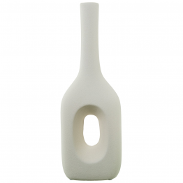 Jarron Ceramica Agujero 33cm Crema Rugosa 12x9x33cm