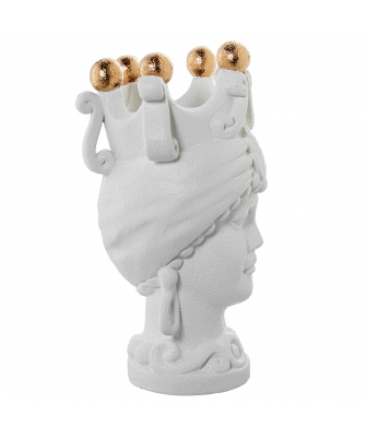 Jarrón Busto Cerámica Mujer C/corona Blanco Bolas Doradas 19x17x34cm