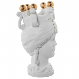 Jarrón Busto Cerámica Mujer C/corona Blanco Bolas Doradas 19x17x34cm