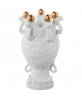 Jarrón Busto Cerámica Mujer C/corona Blanco Bolas Doradas 19x17x34cm