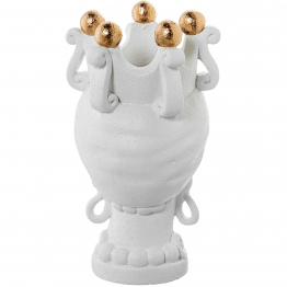 Jarrón Busto Cerámica Mujer C/corona Blanco Bolas Doradas 19x17x34cm