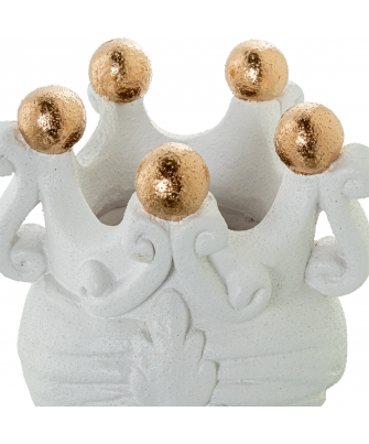 Jarrón Busto Cerámica Mujer C/corona Blanco Bolas Doradas 19x17x34cm