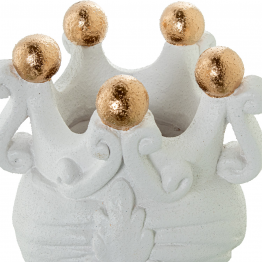 Jarrón Busto Cerámica Mujer C/corona Blanco Bolas Doradas 19x17x34cm