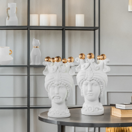 Jarrón Busto Cerámica Mujer C/corona Blanco Bolas Doradas 19x17x34cm