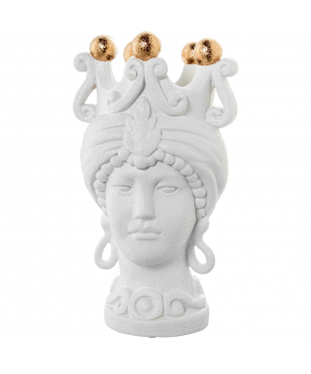 Jarrón Busto Cerámica Mujer C/corona Blanco Bolas Doradas 19x17x34cm