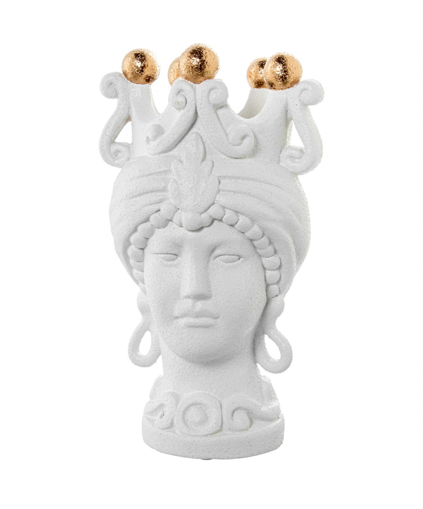 Jarrón Busto Cerámica Mujer C/corona Blanco Bolas Doradas 19x17x34cm