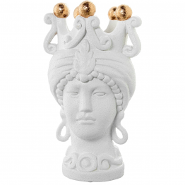 Jarrón Busto Cerámica Mujer C/corona Blanco Bolas Doradas 19x17x34cm