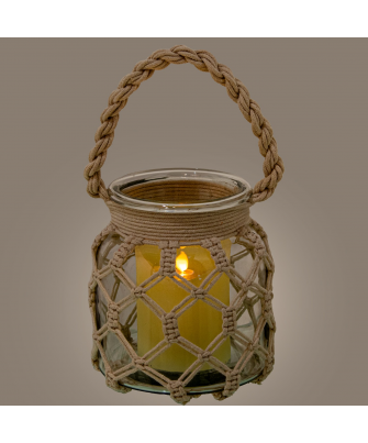 Jarrón/ Portavelas Cristal 16cm C/cuerda Ø15x16cm