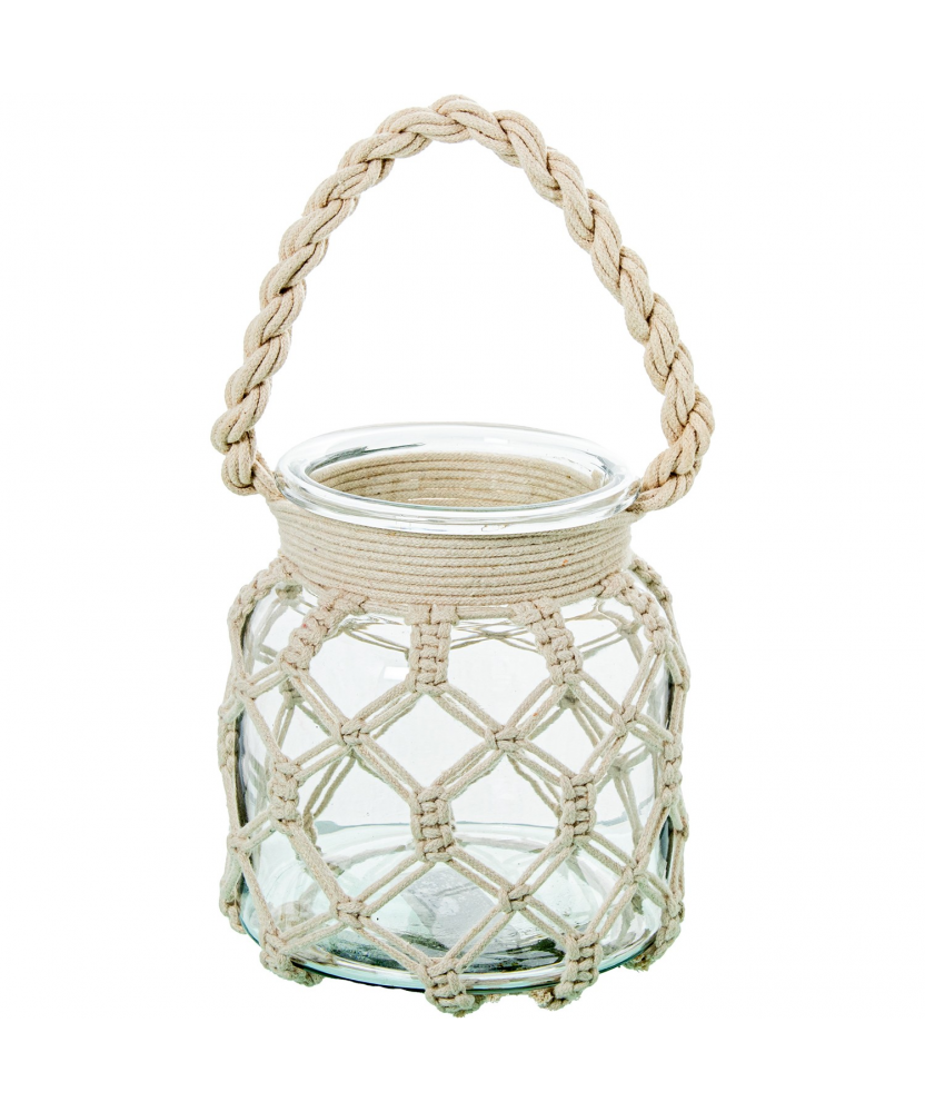 Jarrón/ Portavelas Cristal 16cm C/cuerda Ø15x16cm