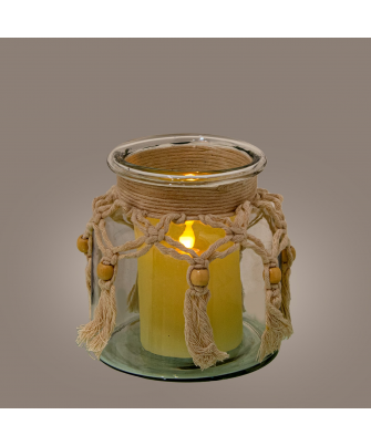 Jarrón/ Portavelas Cristal 15cm C/cuerda Ø14x15cm