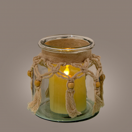 Jarrón/ Portavelas Cristal 15cm C/cuerda Ø14x15cm