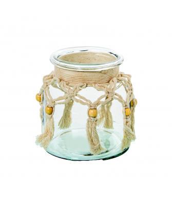 Jarrón/ Portavelas Cristal 15cm C/cuerda Ø14x15cm