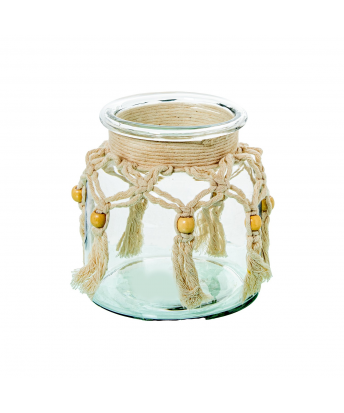 Jarrón/ Portavelas Cristal 15cm C/cuerda Ø14x15cm