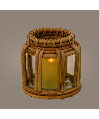 Portavelas Cristal C/mimbre Ø17x16cm