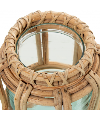 Portavelas Cristal C/mimbre Ø17x16cm