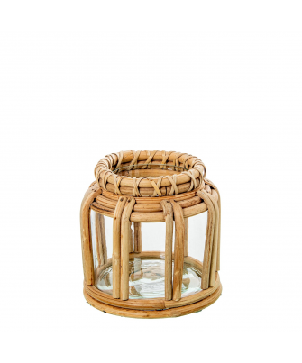 Portavelas Cristal C/mimbre Ø17x16cm