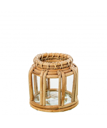 Portavelas Cristal C/mimbre Ø17x16cm