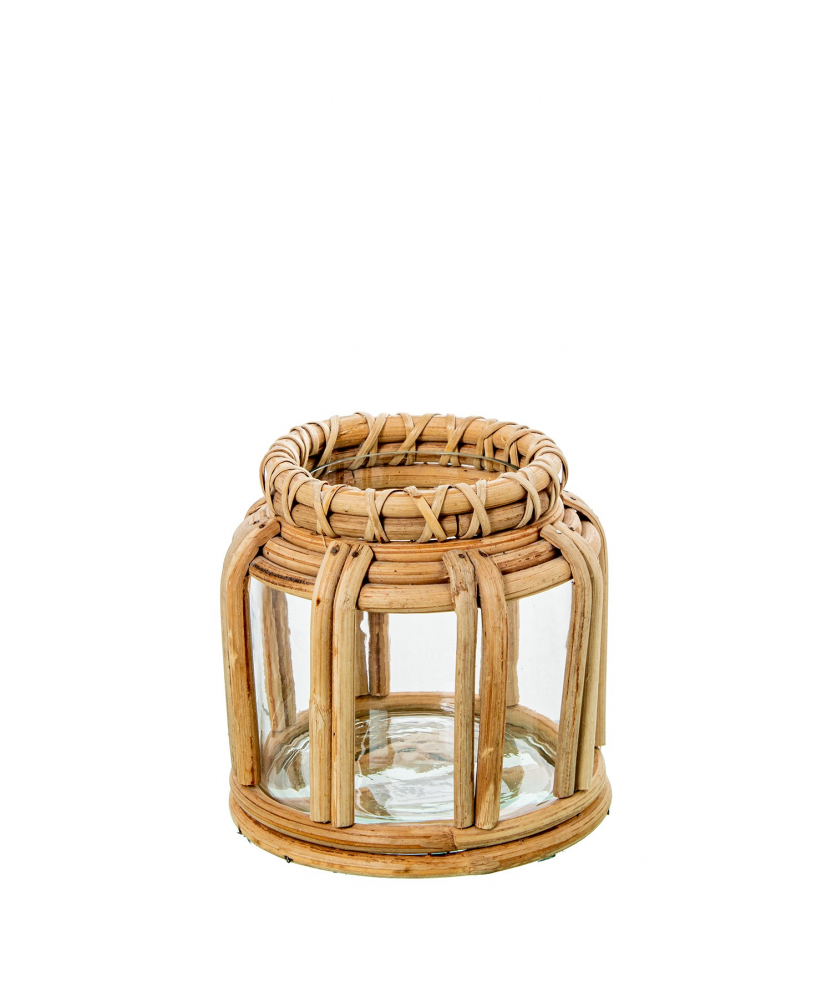 Portavelas Cristal C/mimbre Ø17x16cm