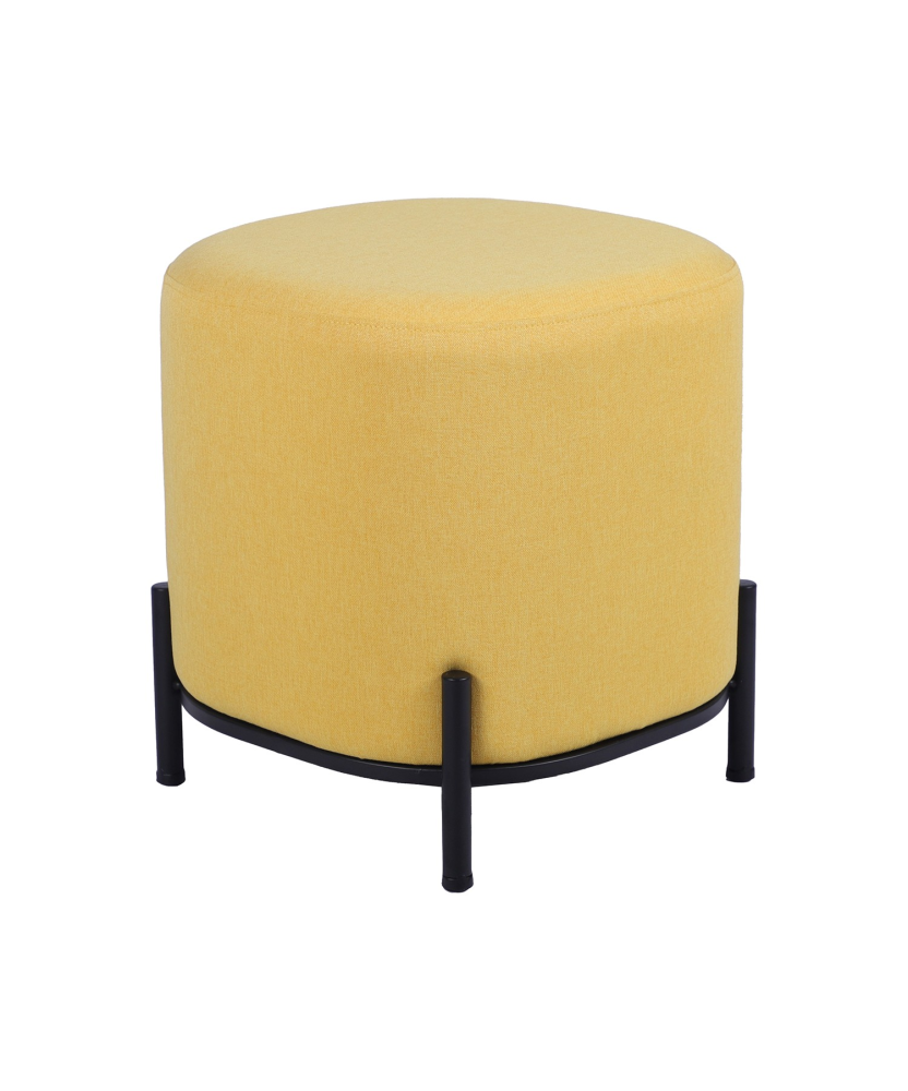 Puf Tapizado Amarillo C/patas Metal Negro Ø38x41cm