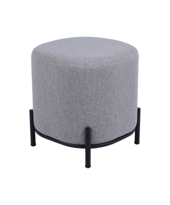 Puf Tapizado gris C/patas Metal Negro Ø38x41cm