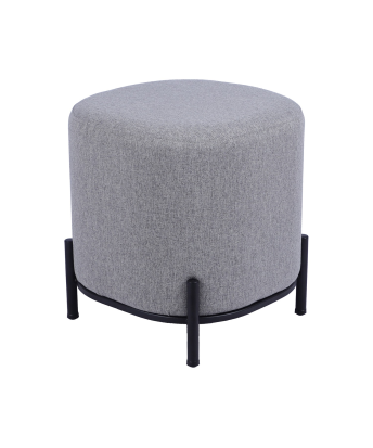 Puf Tapizado gris C/patas Metal Negro Ø38x41cm