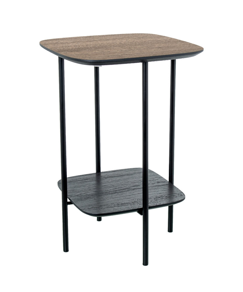 Mesa Auxiliar Acabado Madera Patas Metal Negro 40x40x60cm
