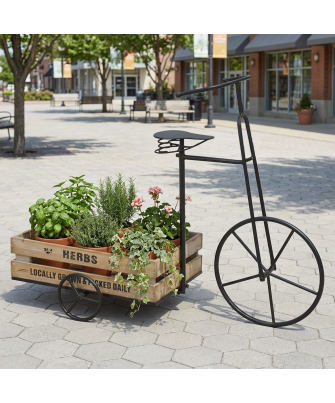 Jardinera Metal Negro Triciclo C/bandeja Madera 90x37x70cm