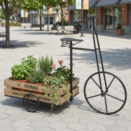 Jardinera Metal Negro Triciclo C/bandeja Madera 90x37x70cm