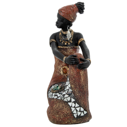 Figura Resina Africana Sentada 18x10x26cm
