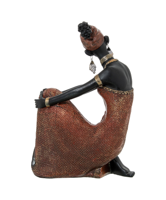 Figura Resina Africana Sentada 18x10x26cm