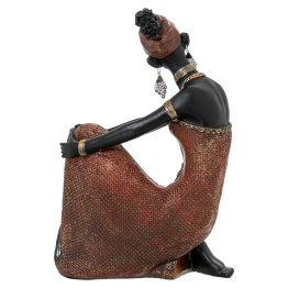 Figura Resina Africana Sentada 18x10x26cm