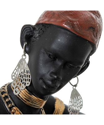 Figura Resina Africana Sentada 18x10x26cm