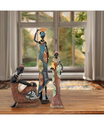 Figura Resina Africana Sentada 18x10x26cm