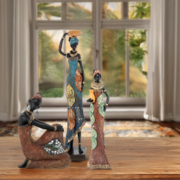 Figura Resina Africana Sentada 18x10x26cm
