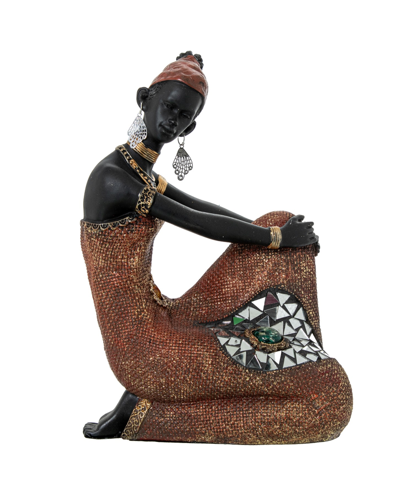 Figura Resina Africana Sentada 18x10x26cm