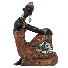 Figura Resina Africana Sentada 18x10x26cm
