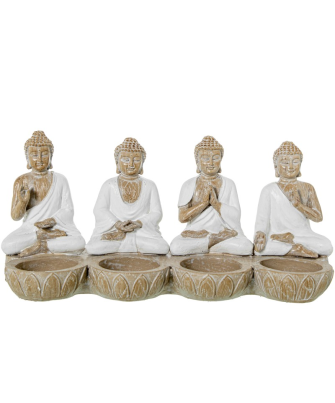 Figura Resina Budas C/palmatorias 22x8x11cm