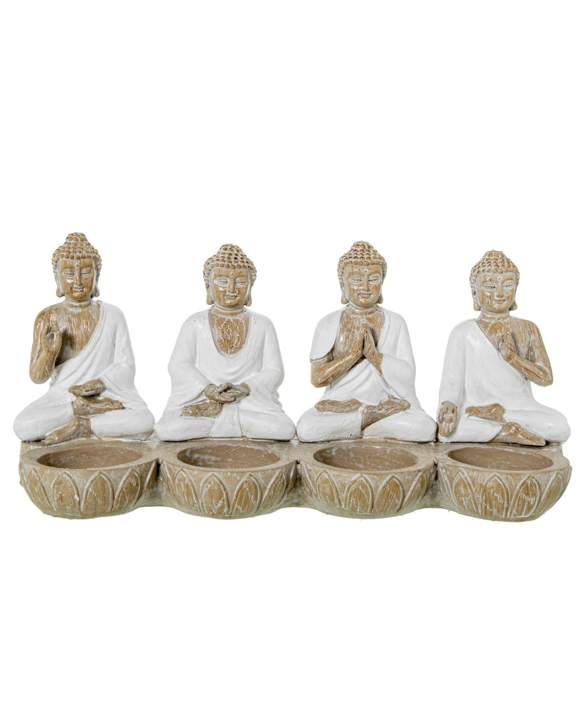Figura Resina Budas C/palmatorias 22x8x11cm