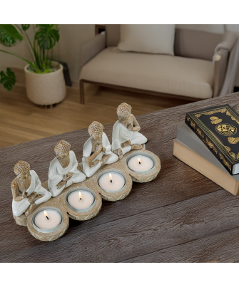 Figura Resina Budas C/palmatorias 22x8x11cm