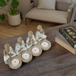 Figura Resina Budas C/palmatorias 22x8x11cm