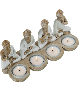 Figura Resina Budas C/palmatorias 22x8x11cm